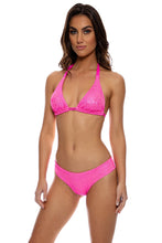 BELLA - Triangle Halter Top & Seamless Full Ruched Back Bottom • Metallic Hot Pink