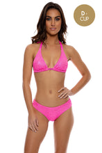 BELLA - Triangle Halter Top & Seamless Full Ruched Back Bottom • Metallic Hot Pink
