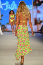 BELLA - Triangle Halter Top & Ruffle High Lo Slit Skirt • Shiny Neon Yellow Runway