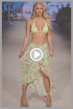 BELLA - Triangle Halter Top & Ruffle High Lo Slit Skirt • Shiny Neon Yellow Runway