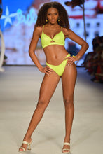 BELLA - Underwire Top & High Leg Brazilian Bottom • Shiny Neon Yellow Runway
