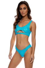 BELLA - Open Front Bralette Top & Seamless Wavy Ruched Back Bottom • Sea Blue