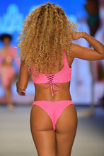 BELLA - Open Front Bralette Top & High Leg Brazilian Bottom • Metallic Hot Pink Runway