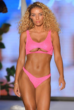 BELLA - Open Front Bralette Top & High Leg Brazilian Bottom • Metallic Hot Pink Runway