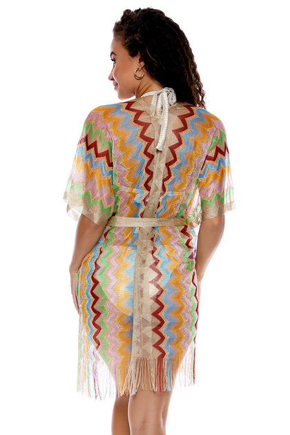 HERE COMES THE SUN - Open Front Tie Short Poncho • Multicolor
