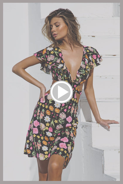 LULI'S SECRET GARDEN - Deep V Cut Out Dress • Multicolor