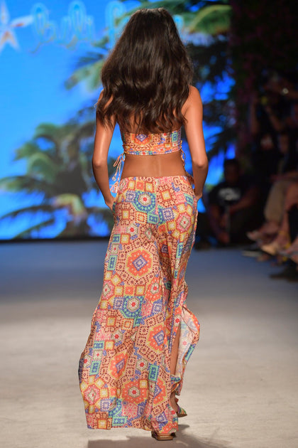 RETRO LULI - Tie Side Tube Top & Open Sides Wide Leg Pant • Multicolor Runway