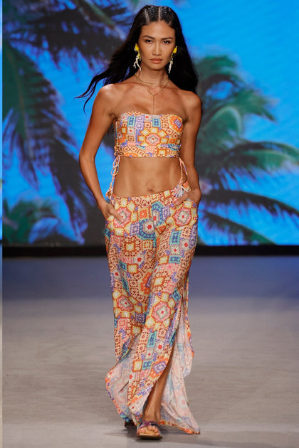 RETRO LULI - Tie Side Tube Top & Open Sides Wide Leg Pant • Multicolor Runway