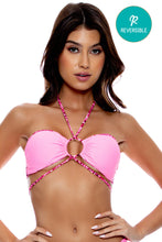 WILD THING - Adjustable Drawstring Bandeau Top & Strappy  Ruched Back Bottom • Neon Pink