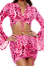 WILD THING - Bell Sleeve Scrunched Crop Top & Scrunch Up Mini Skirt • Neon Pink