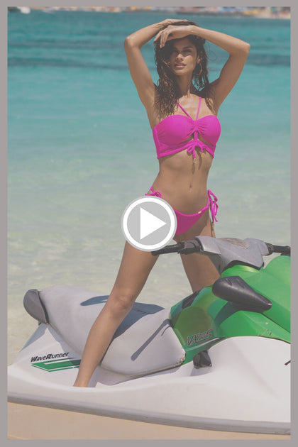 AMAZONIA - Drawstring Halter Peek A Boo Cropped Top & Seamless Ruched Back Brazilian Tie Side Bottom • Pink Orchid Campaign