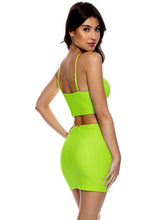AMAZONIA - Drawstring Halter Peek A Boo Cropped Top & Mini Skirt • Wild Lime