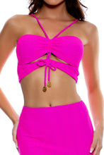 AMAZONIA - Drawstring Halter Peek A Boo Cropped Top & Mini Skirt • Pink Orchid