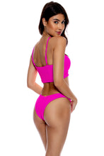 AMAZONIA - Drawstring Halter Peek A Boo Cropped Top & High Leg Brazilian Bottom • Pink Orchid