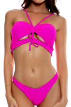 AMAZONIA - Drawstring Halter Peek A Boo Cropped Top & High Leg Brazilian Bottom • Pink Orchid
