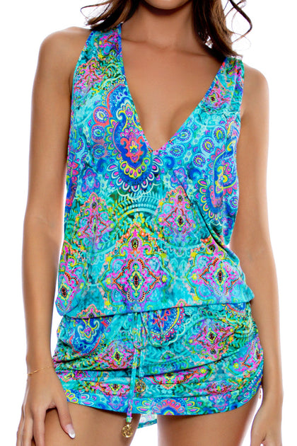 OCEAN BREEZE - T Back Mini Dress • Aqua