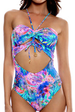 JUNGLE FEVER - Drawstring Halter Cut Out One Piece • Multicolor