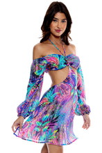 JUNGLE FEVER - Long Sleeve Cut Out Short Dress • Multicolor