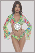 LULI TROPICS - Bell Sleeve Crop Top & High Leg Peek A Boo Ring Bottom • Multicolor