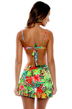 LUSH HORIZONS - Wide Strap Balconette Top & Ruffled Sarong Mini Skirt • Multicolor