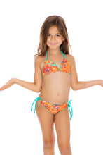 FIESTA DE FLORES - Wavy Triangle Top Ruched Back Tie Side Bikini • Multicolor