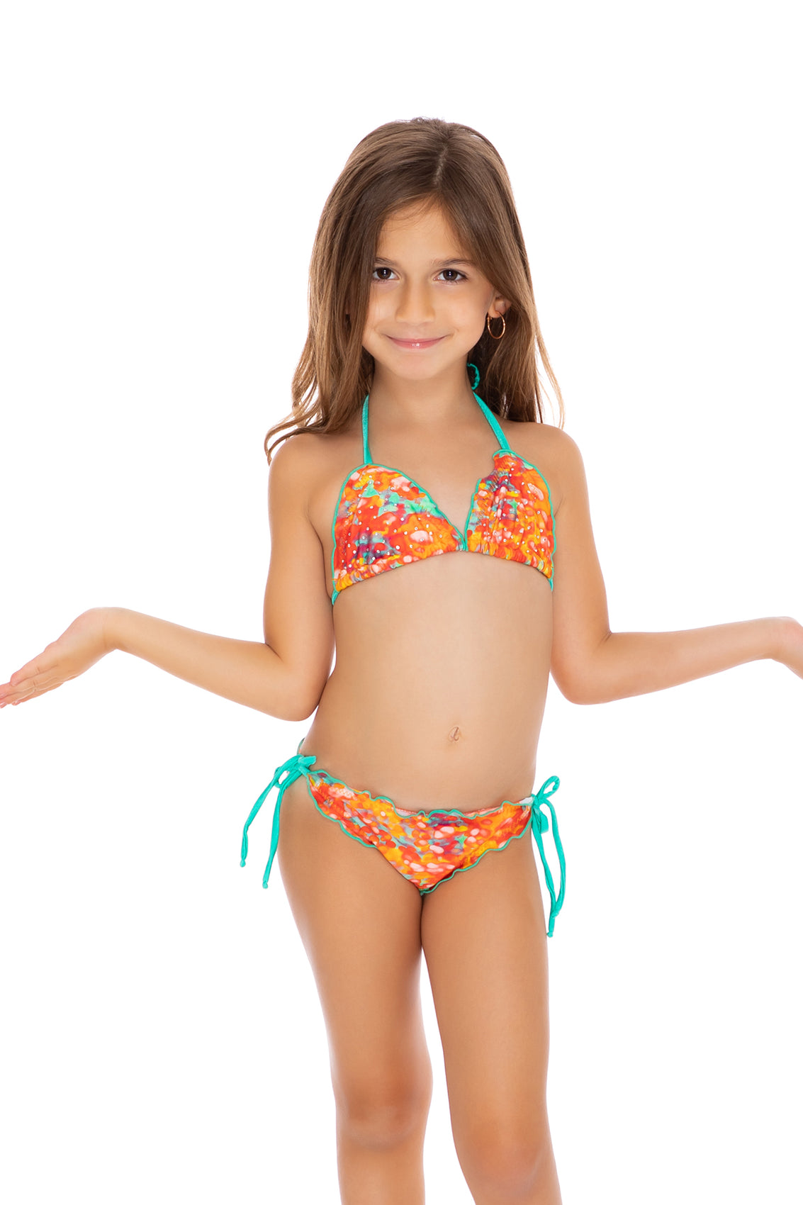 FIESTA DE FLORES - Wavy Triangle Top Ruched Back Tie Side Bikini • Multicolor
