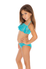 MIAMI NIGHTS - Cascade Halter Top Ruched Back Bikini • Aruba Blue