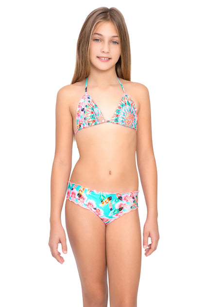 DREAM CATCHER - Wavy Triangle Top Ruched Back Bikini • Multicolor