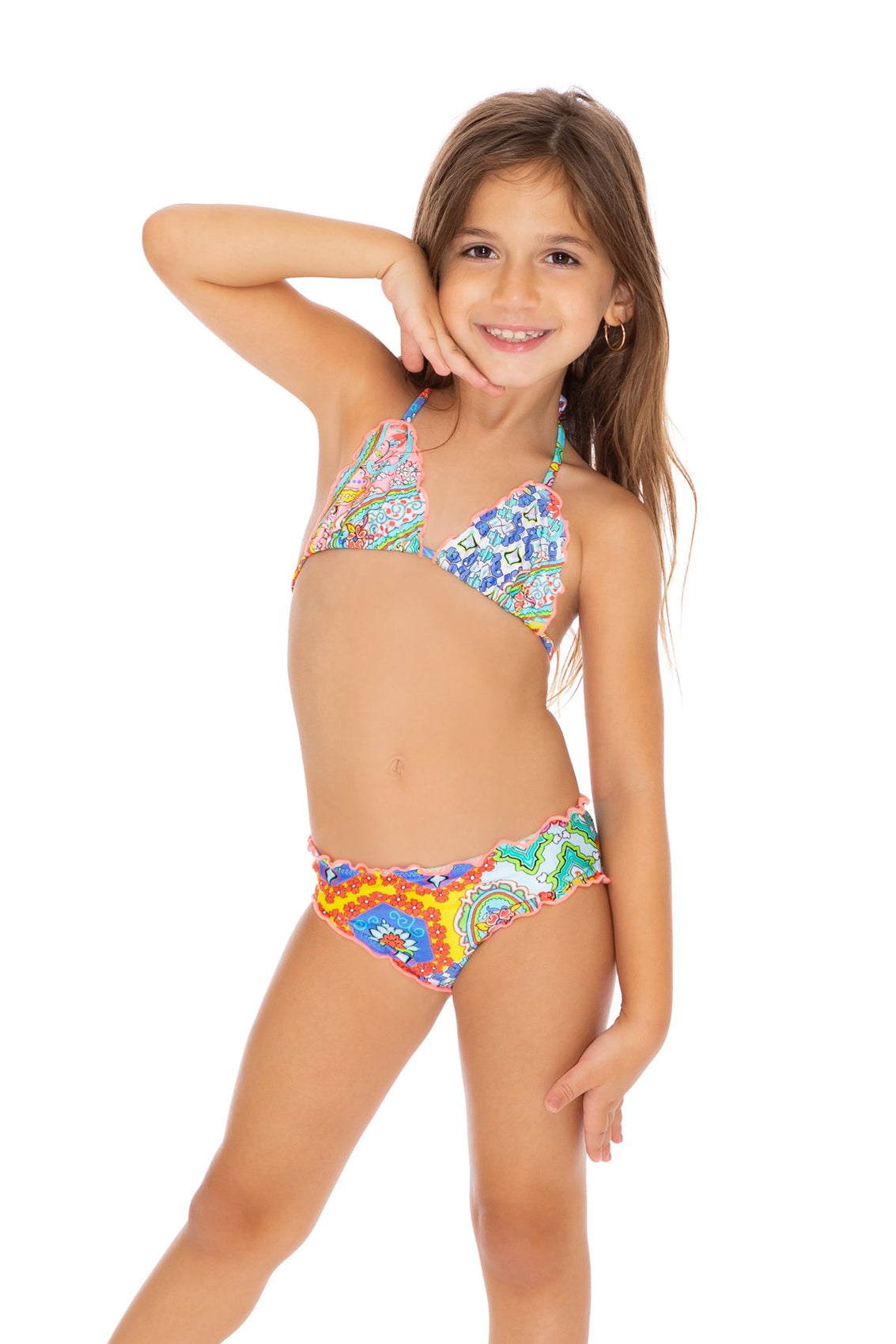 SIREN DANCE - Wavy Triangle Tops Ruched Back Bikini • Multicolor
