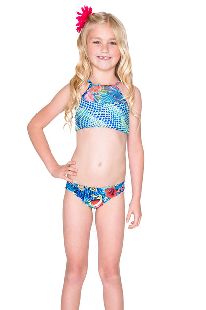 INKED BABE - Ink Mesh High Neck Top Ruched Back Bikini • Multicolor