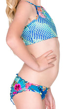 INKED BABE - Ink Mesh High Neck Top Ruched Back Bikini • Multicolor