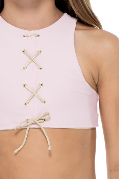 LA CORREDERA - Eyelets Lace Up High Neck Top Bikini • Niña